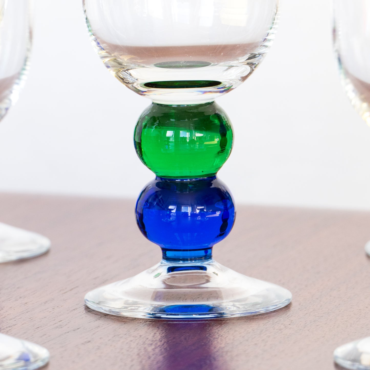6 verres à pied en cristal - bulles colorées