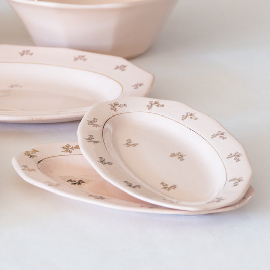 Duo de raviers en porcelaine rose Limoges Mehun