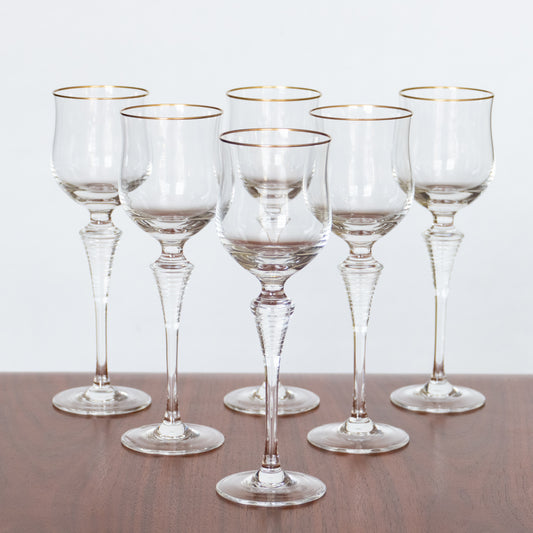 6 verres en cristal pied tornade et liseré or