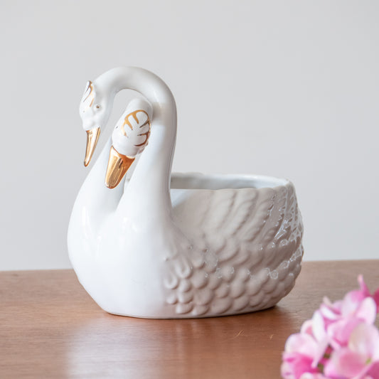 Cache-pot cygne à deux têtes - Porcelaine