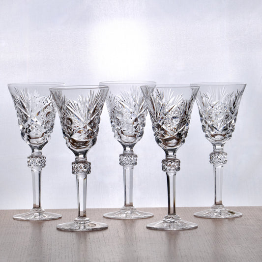 5 grands verres en cristal taillé - Cristallerie de Lorraine Lemberg