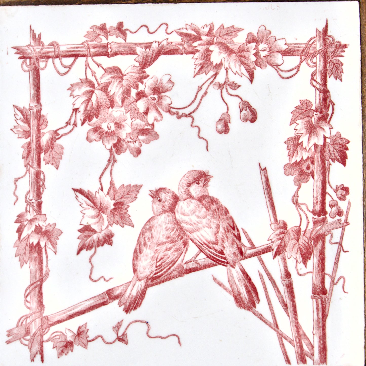 Grand dessous de plat Longwy oiseaux - terre de fer modèle rouge