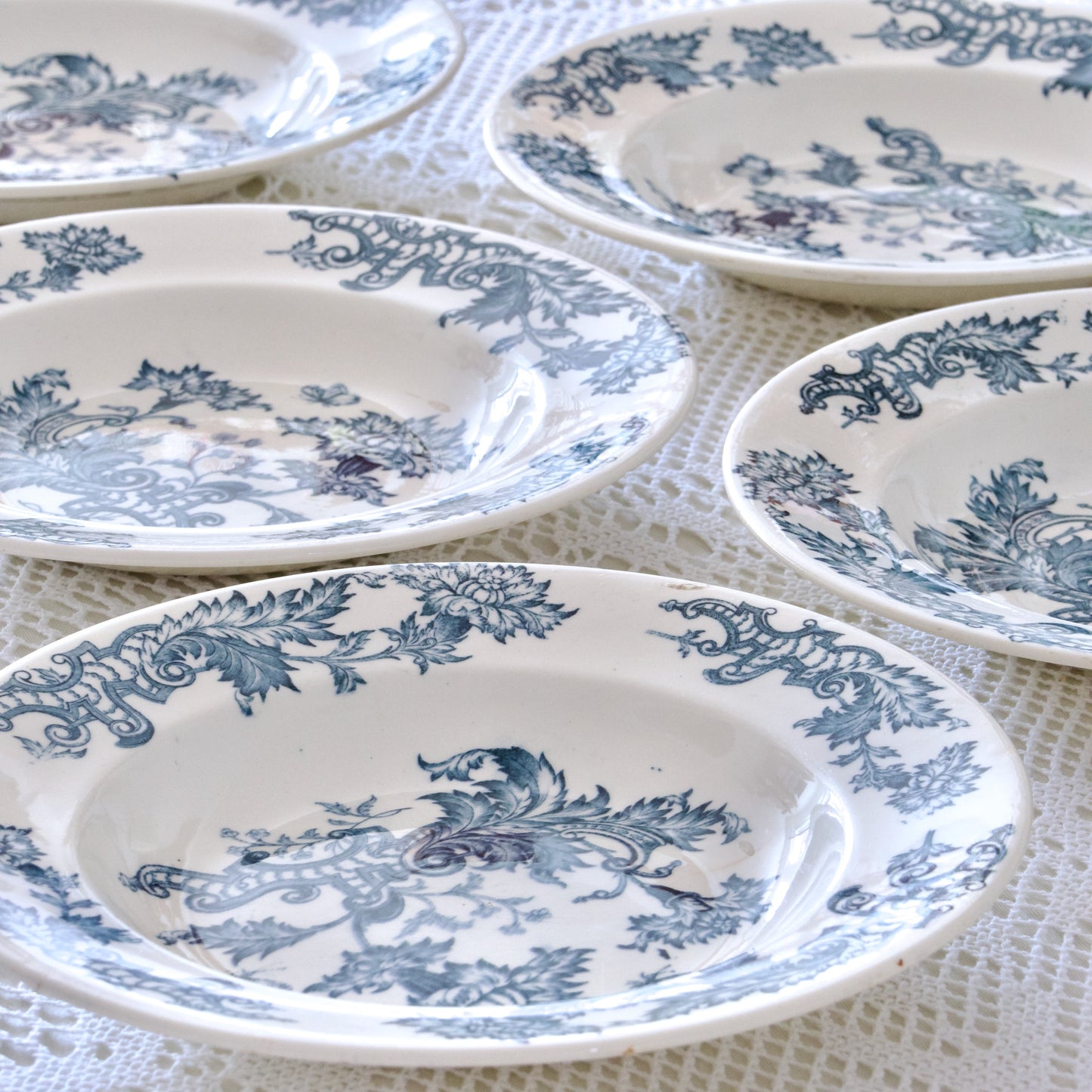 5 assiettes creuses XIXe Longwy "Fismes" - terre de fer