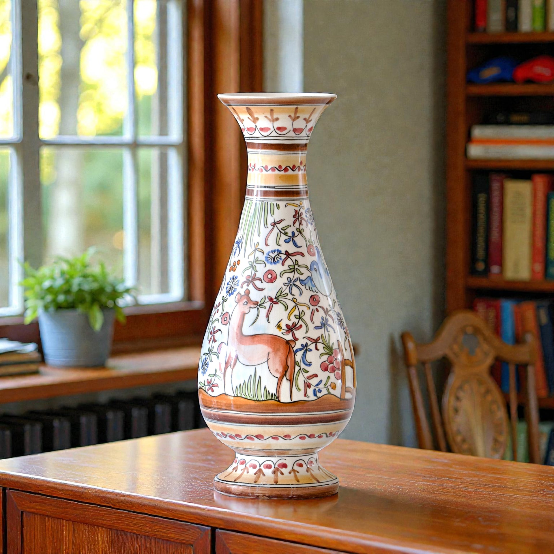 Vase Urne Portugais Peint à La Main - Style Méditerranéen à Deux Anses - 22,7 Cm - Céramique