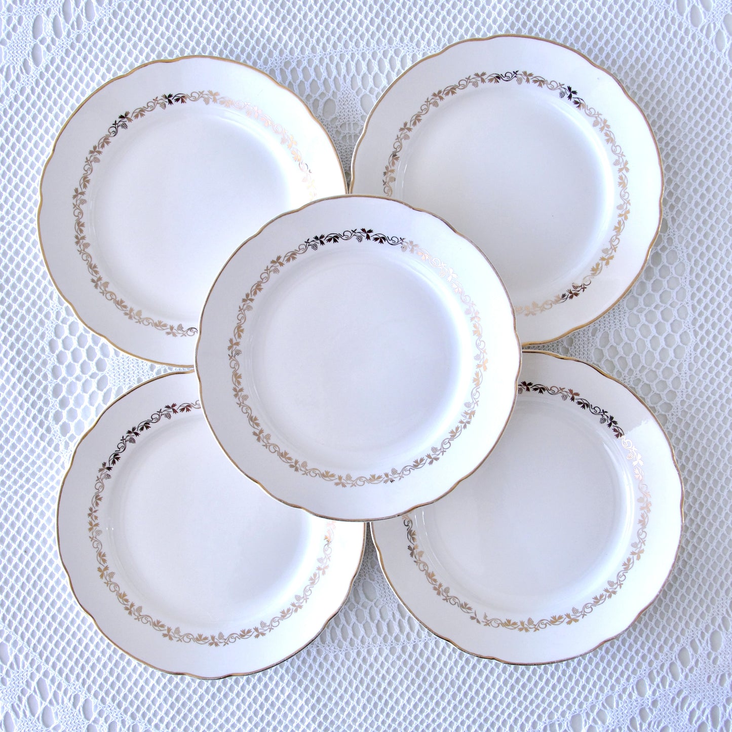 5 assiettes plates Villeroy & Boch guirlande dorée