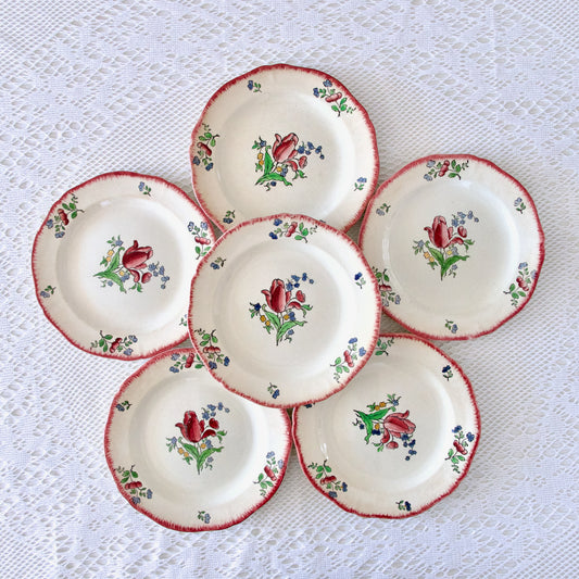 6 assiettes plates XIXe Gien "Lorraine"