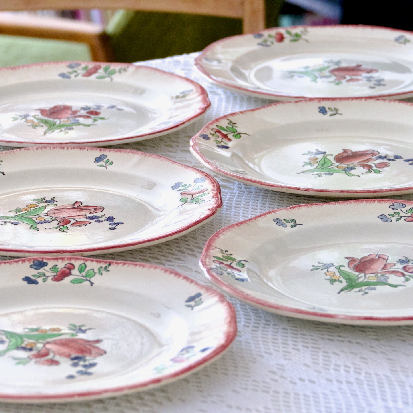 6 assiettes plates XIXe Gien "Lorraine"