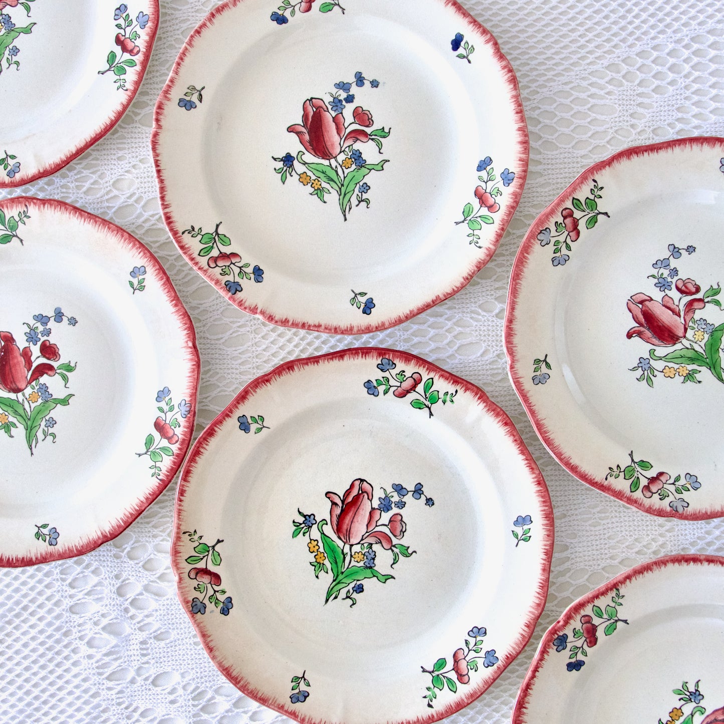 6 assiettes plates XIXe Gien "Lorraine"