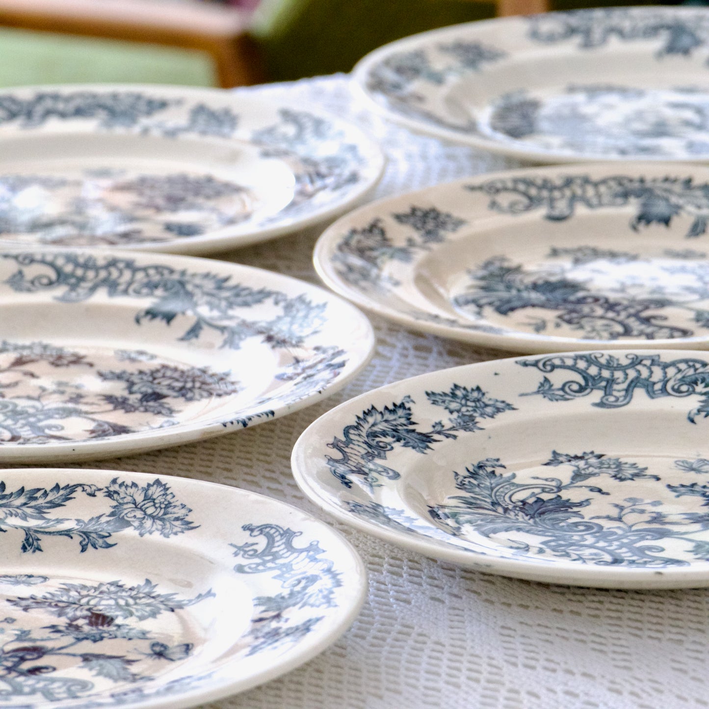 6 assiettes plates XIXe Longwy Fismes - terre de fer