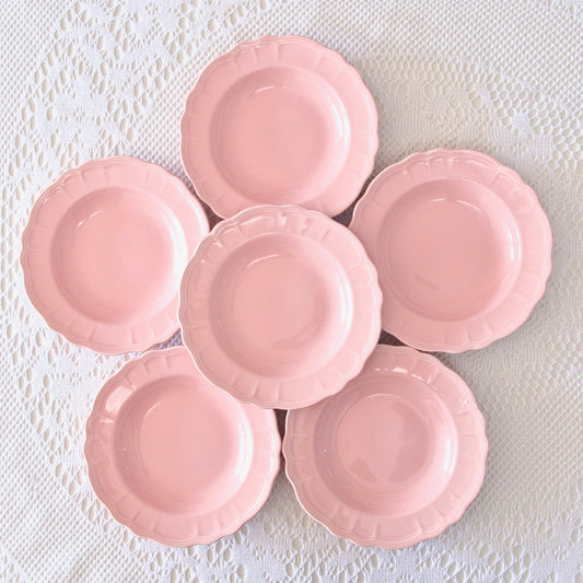 6 assiettes creuses Salins-les-Bains faïence rose