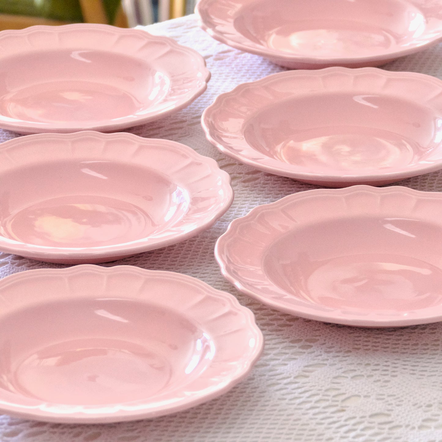 6 assiettes creuses Salins-les-Bains faïence rose