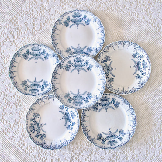 6 assiettes plates XIXe St Amand "Régence" - terre de fer