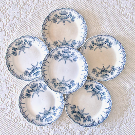 6 assiettes plates XIXe St Amand "Régence" - terre de fer