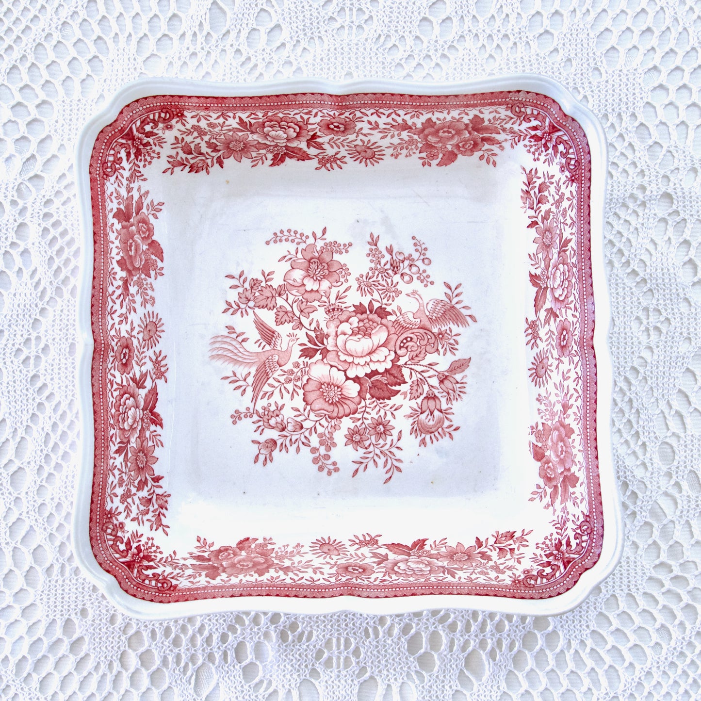 Plat creux carré Villeroy & Boch "Fasan" modèle rouge