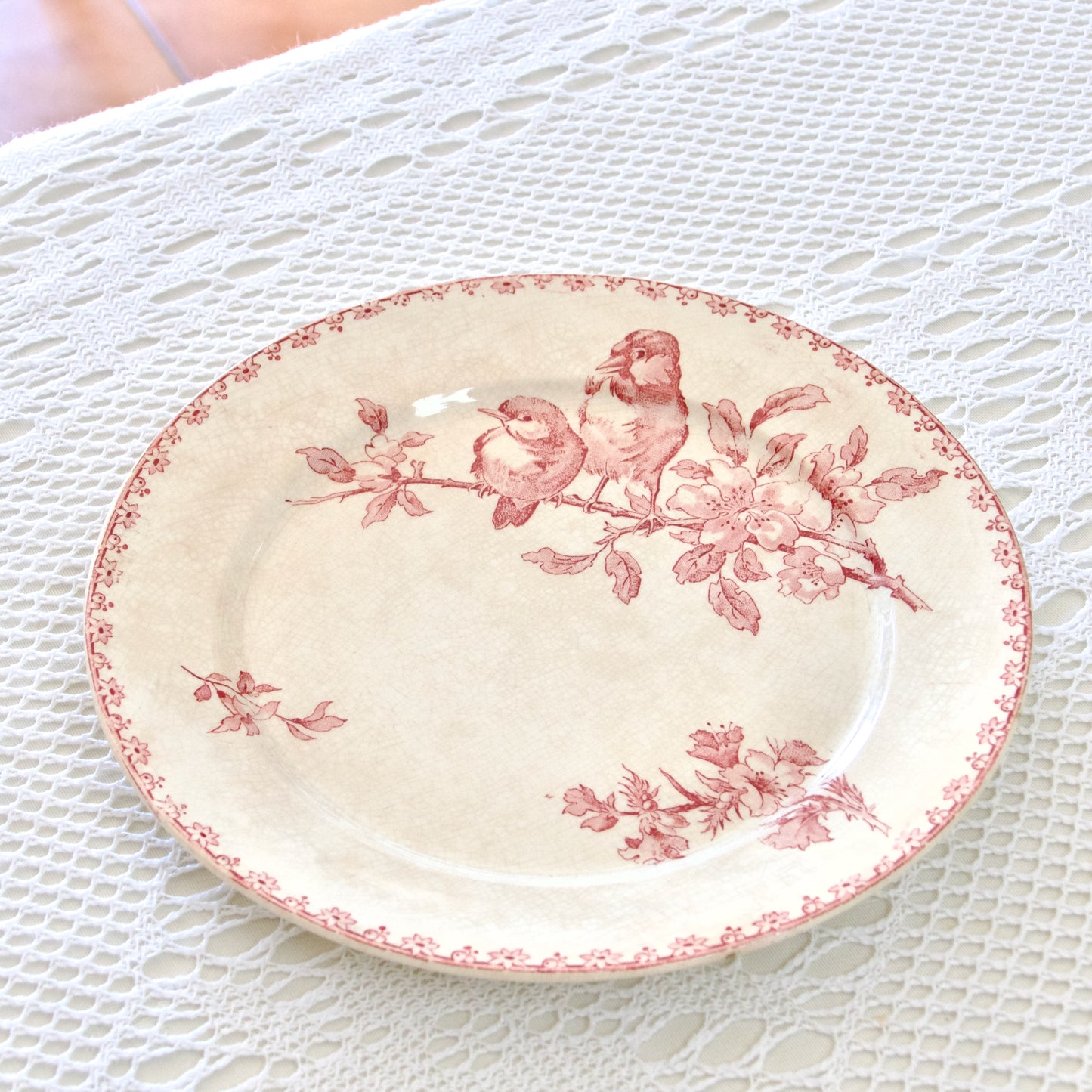 Assiette plate XIXe Sarreguemines "Favori" patinée - terre de fer rose