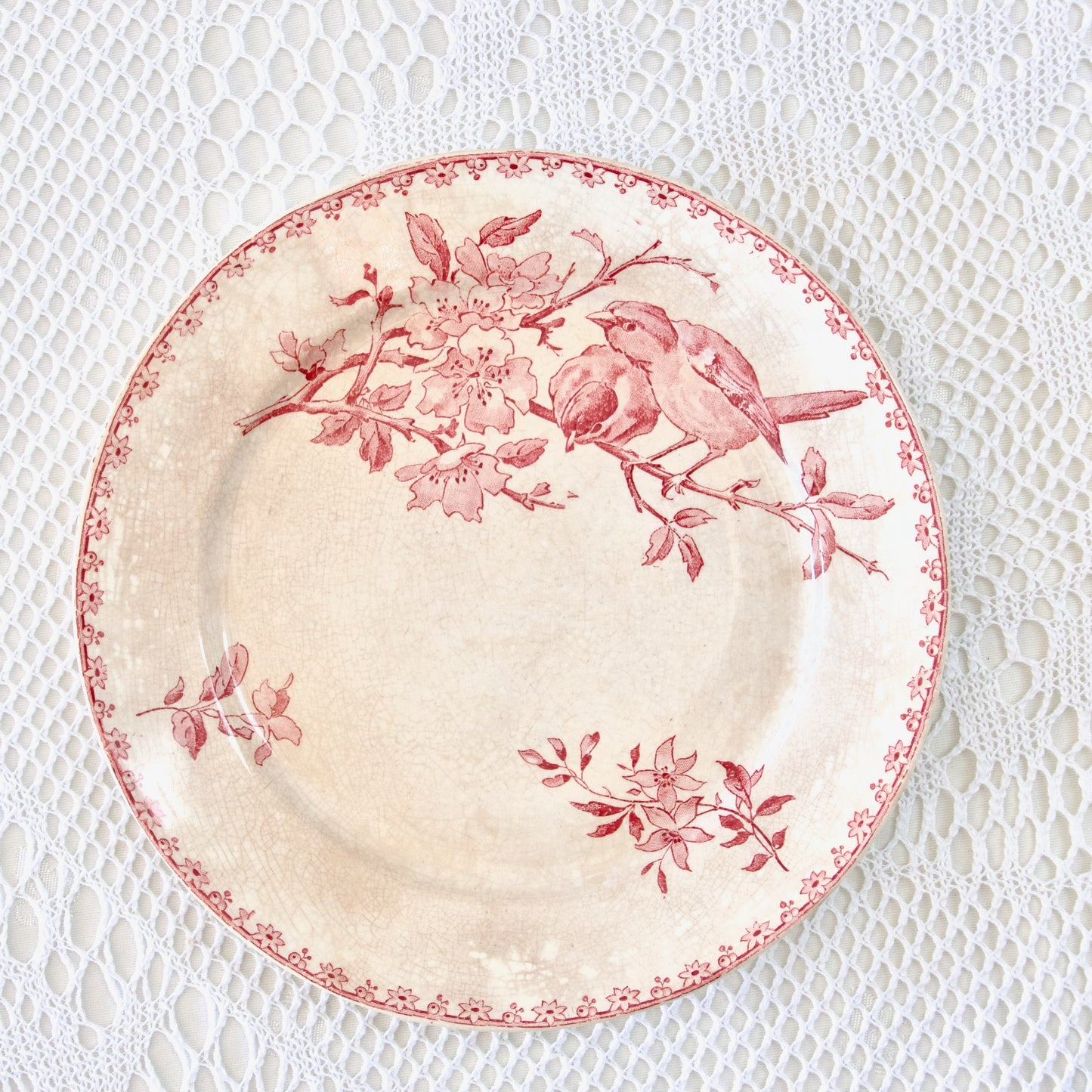 Assiette plate XIXe Sarreguemines "Favori" (patinée) - terre de fer rose