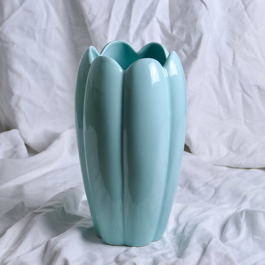 Grand vase années 1970 turquoise forme tulipe