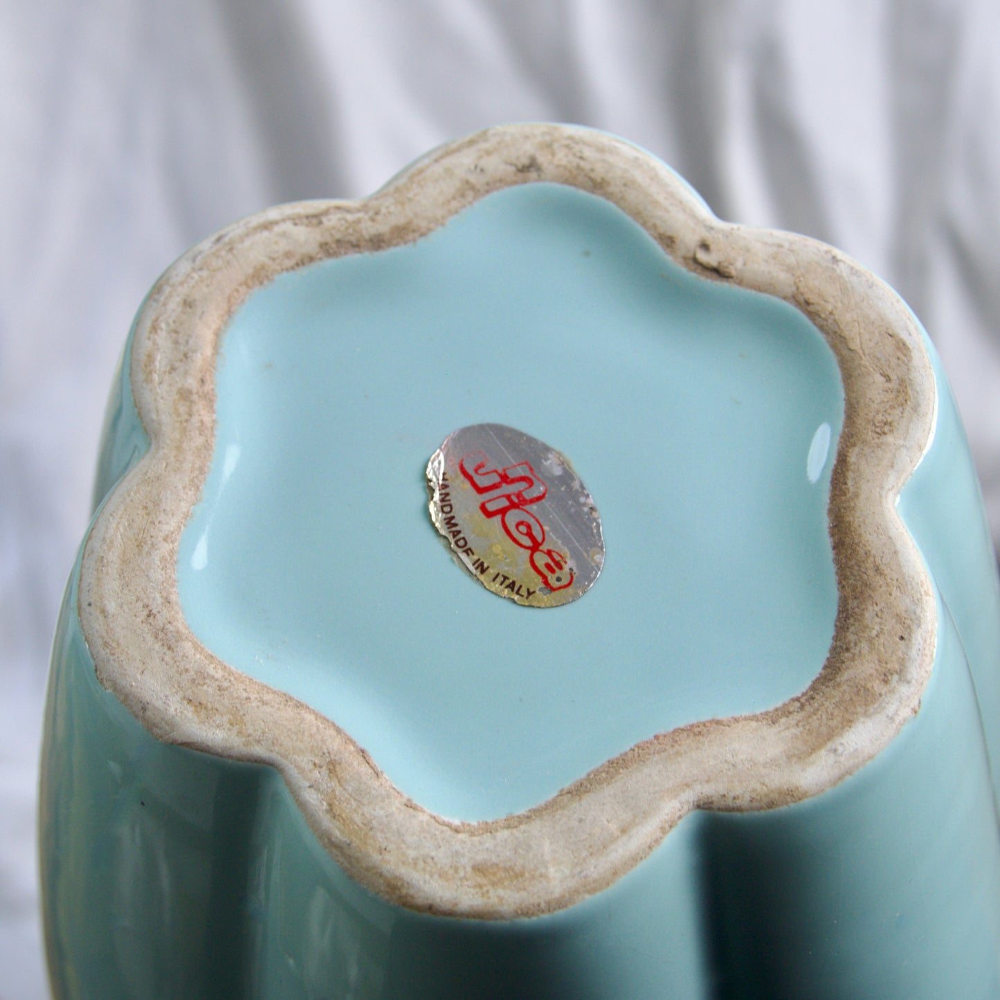 Grand vase années 1970 turquoise forme tulipe