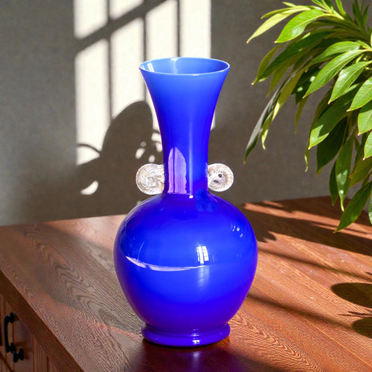 Vase en verre de Murano soufflé bouche, 1960, bleu cobalt