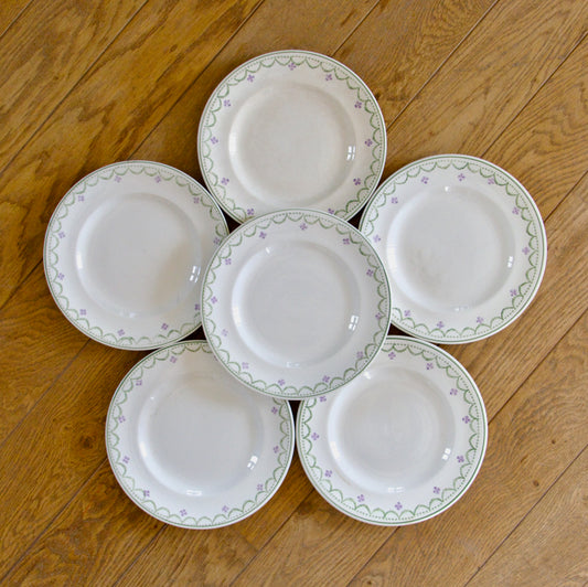 6 assiettes plates Longwy "Violetta" peintes à la main
