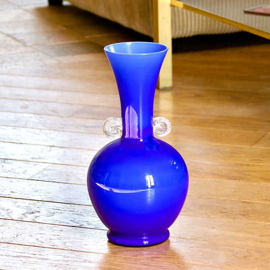 Vase en verre de Murano soufflé bouche, 1960, bleu cobalt