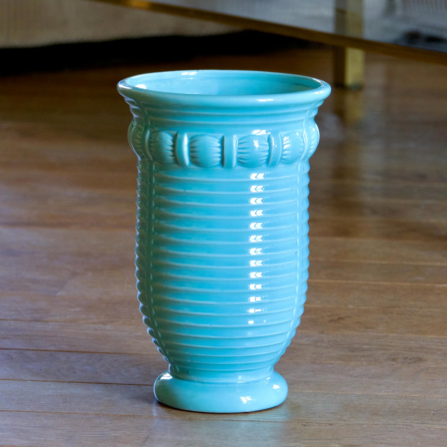Vase Art Deco Poët Laval en céramique émaillée turquoise