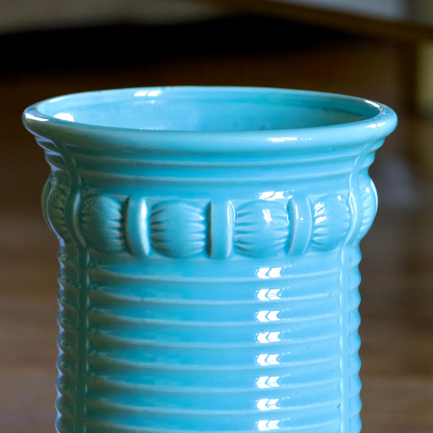 Vase Art Deco Poët Laval en céramique émaillée turquoise
