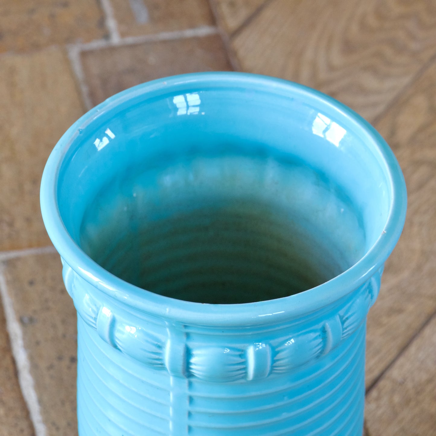 Vase Art Deco Poët Laval en céramique émaillée turquoise