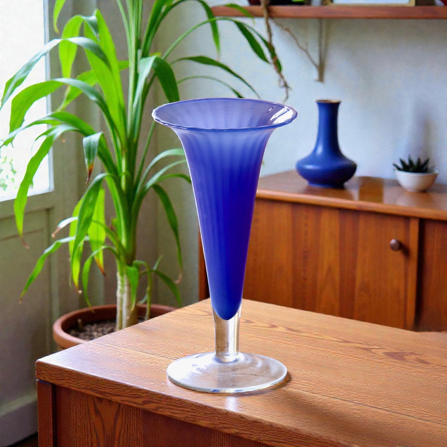 Grand vase de Murano en verre soufflé bouche, bleu