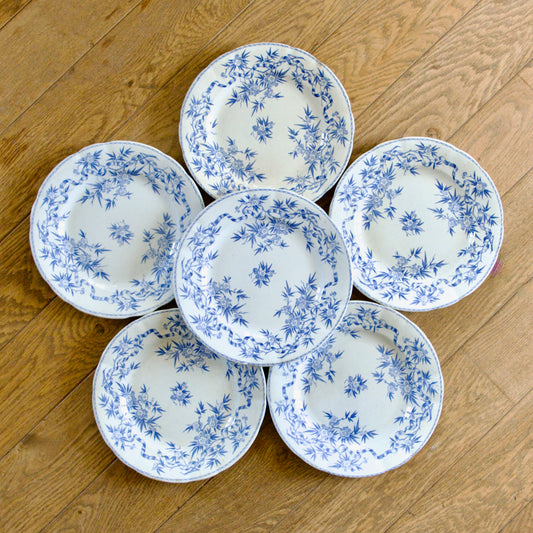 Assiettes plates XIXe Sarreguemines "Epines" - terre de fer (lot de 6)
