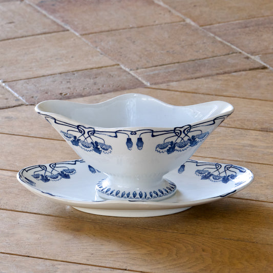 Saucière XIXe Gien collection "Nénuphar" - terre de fer