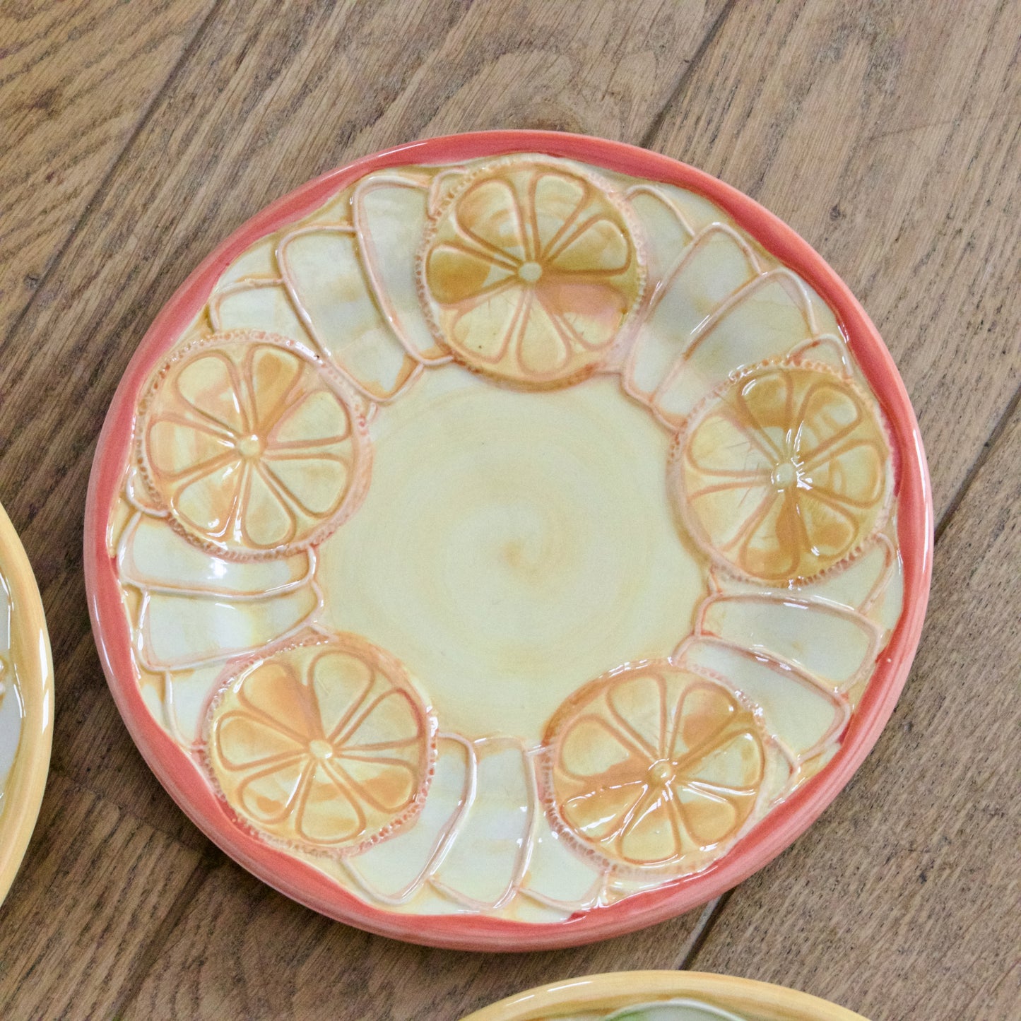 4 assiettes à dessert en barbotine fruits What's