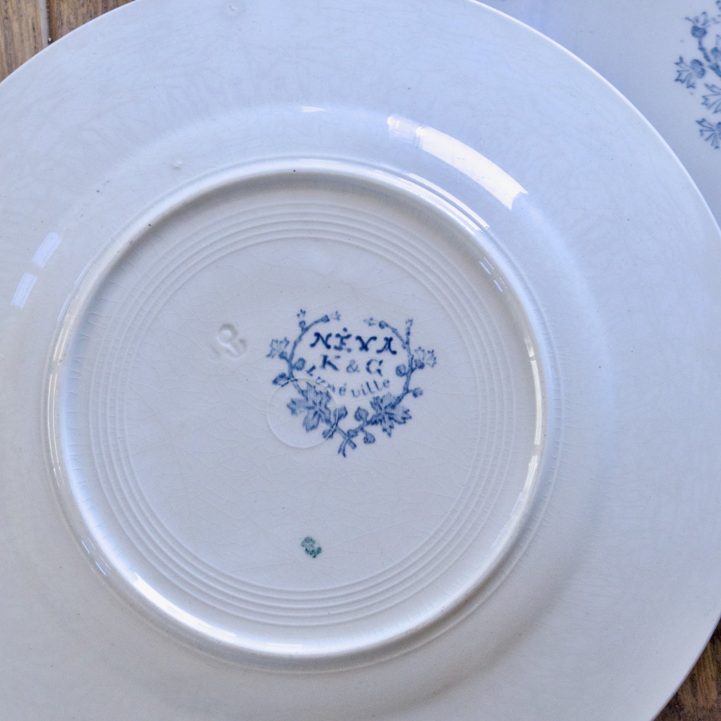 7 assiettes à dessert XIXe KG Luneville collection Neva - terre de fer