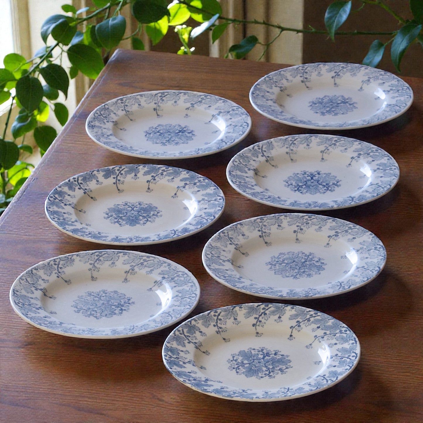 7 assiettes à dessert XIXe KG Luneville collection Neva - terre de fer