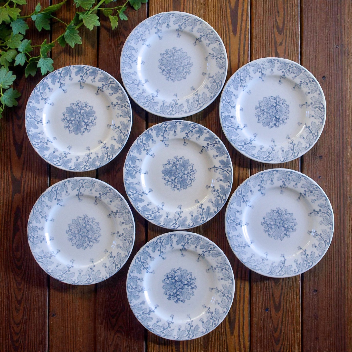 7 assiettes à dessert XIXe KG Luneville collection Neva - terre de fer