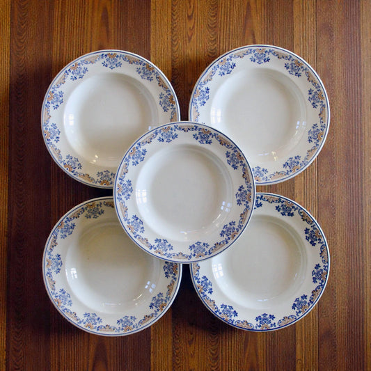 5 assiettes creuses anciennes Longwy "Evreux"