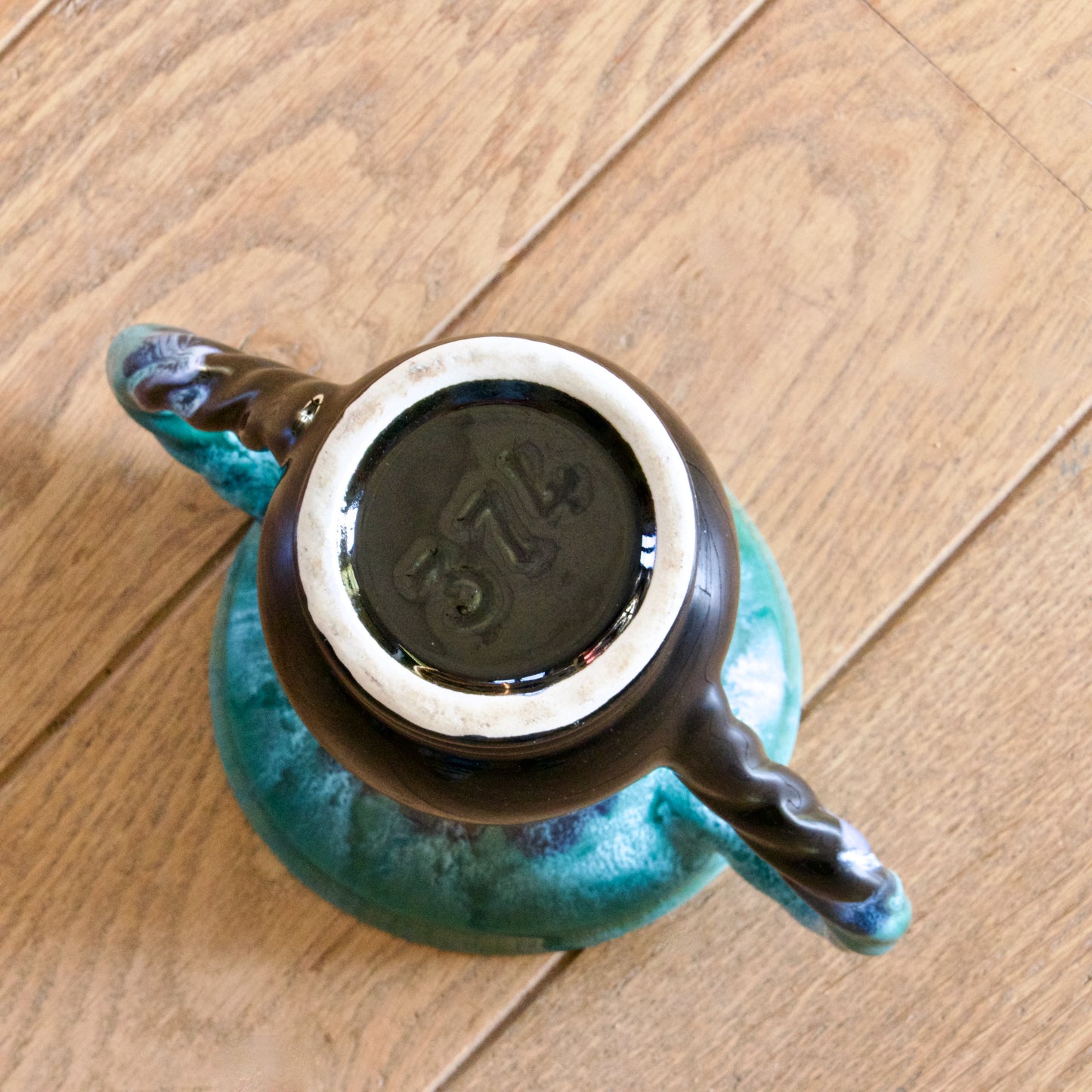 Vase amphore en grès émaillé flammé turquoise