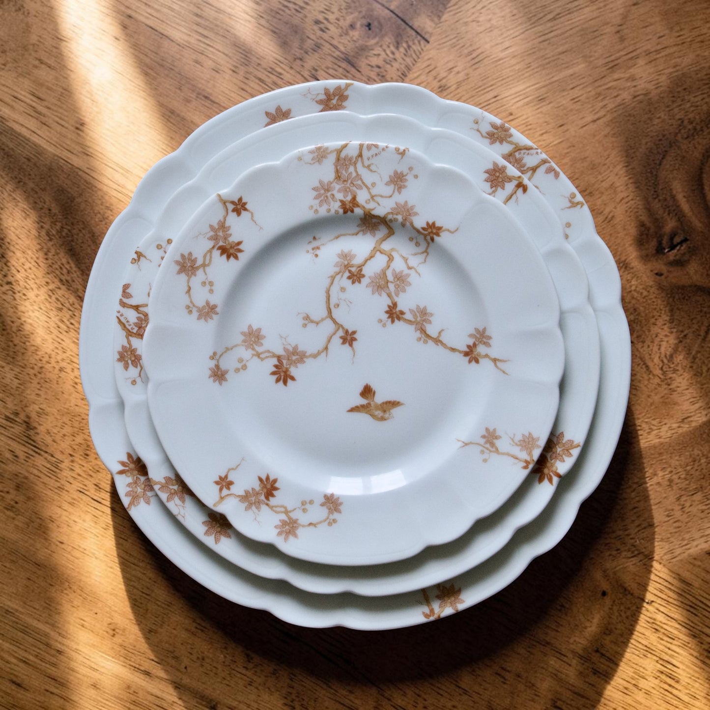 Service 38 pièces en porcelaine de Limoges Charles Haviland oiseaux sépia