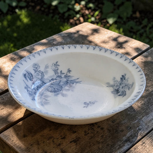 Plat creux XIXe Sarreguemines "Flore" - terre de fer