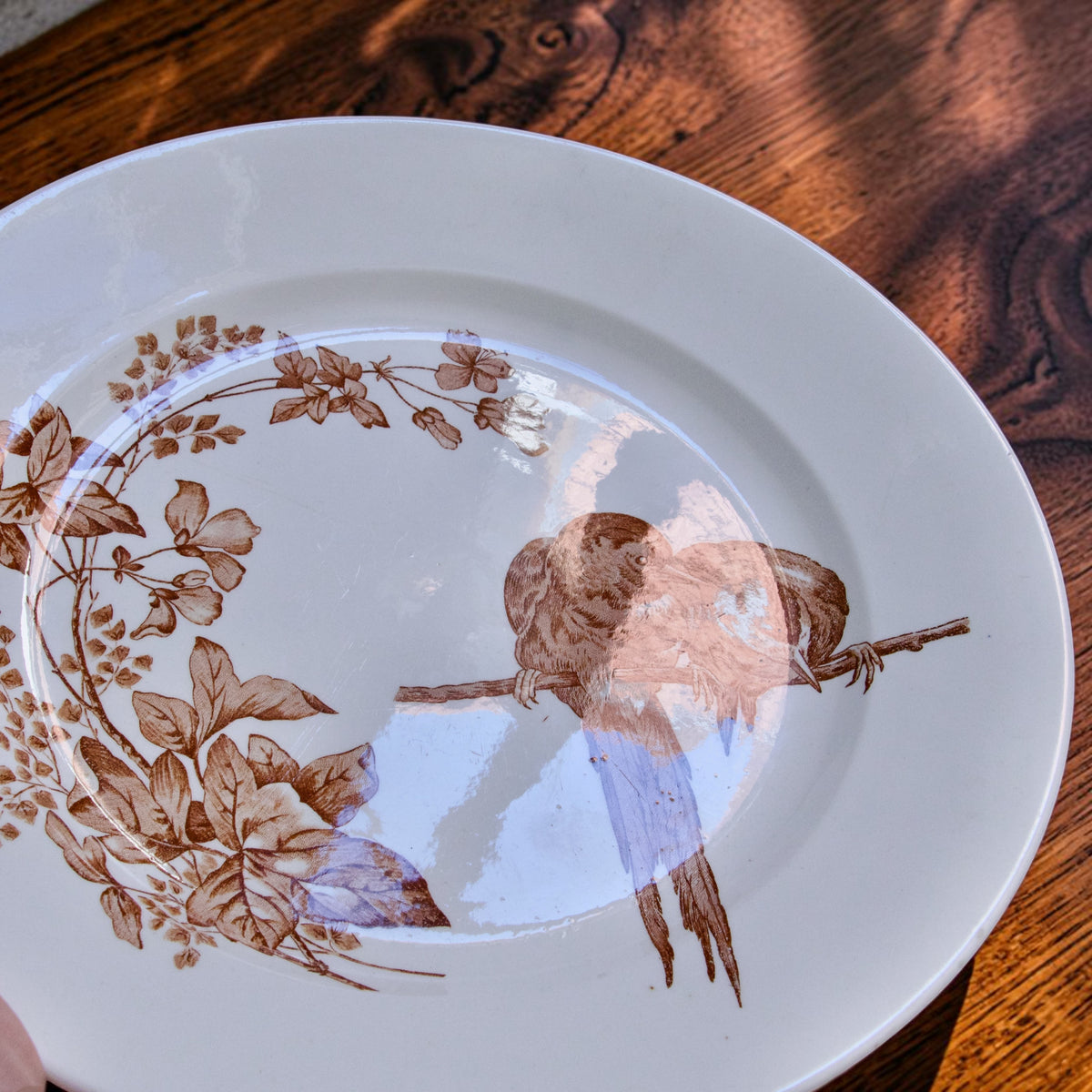 Plat rond signé Longwy le Favori aux oiseaux - terre de fer