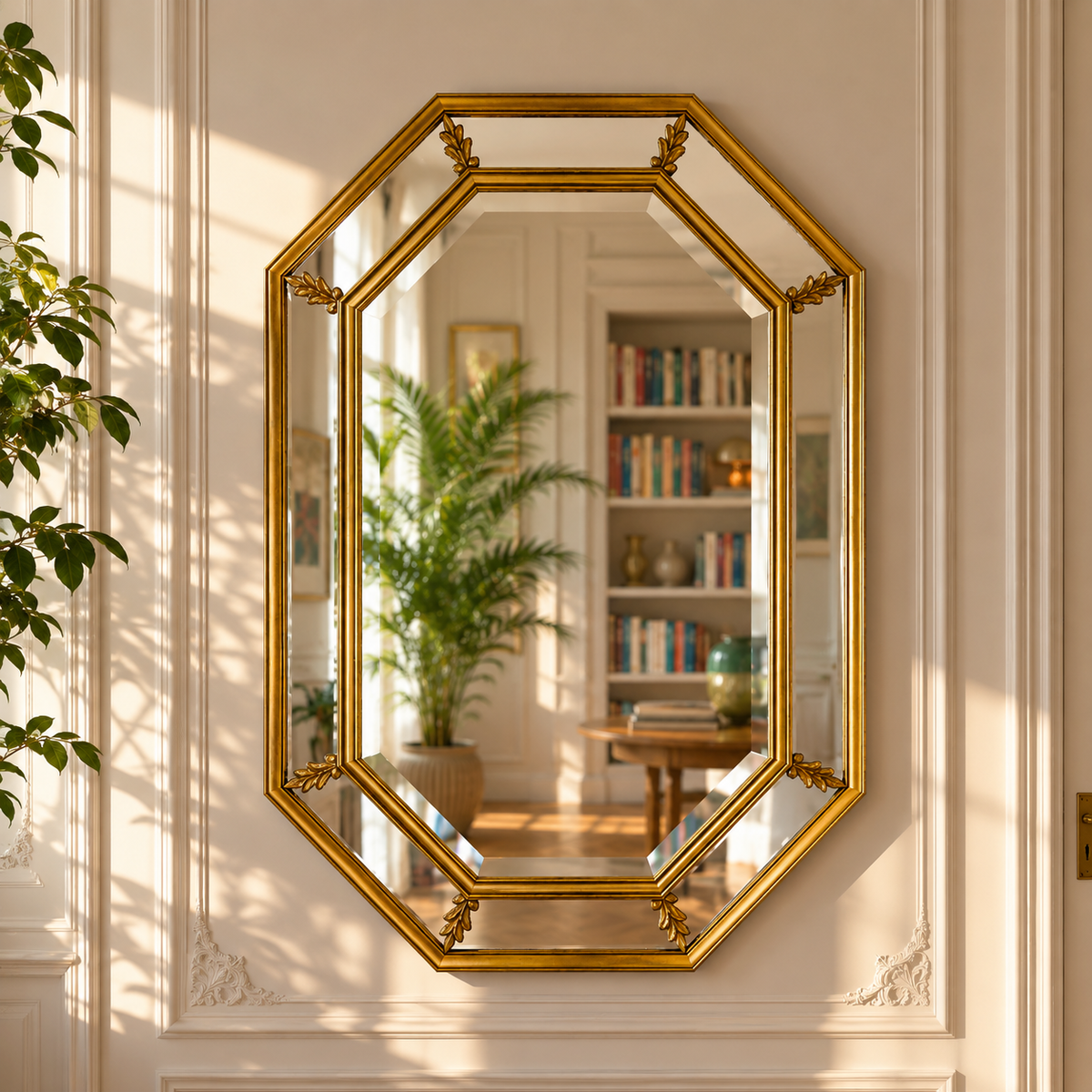 Miroir à parcloses biseauté octogonal vintage