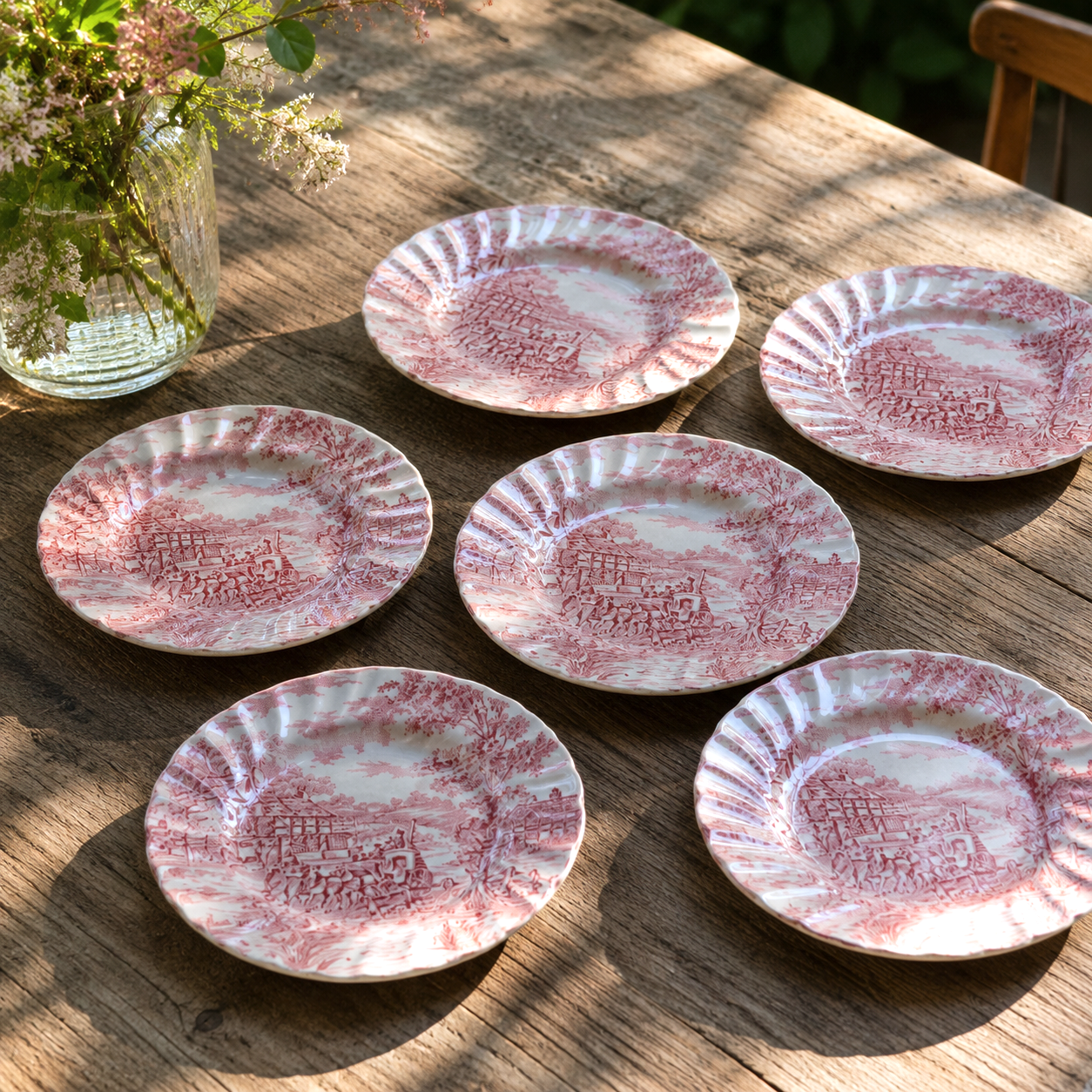 6 assiettes à dessert Myott Staffordshire England "Coaching Days"