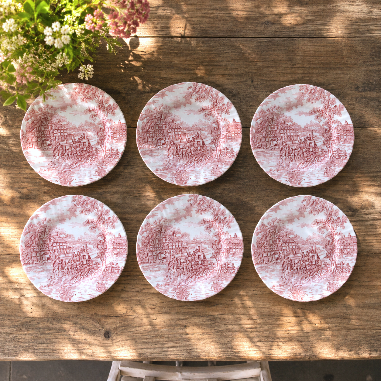 6 assiettes à dessert Myott Staffordshire England "Coaching Days"