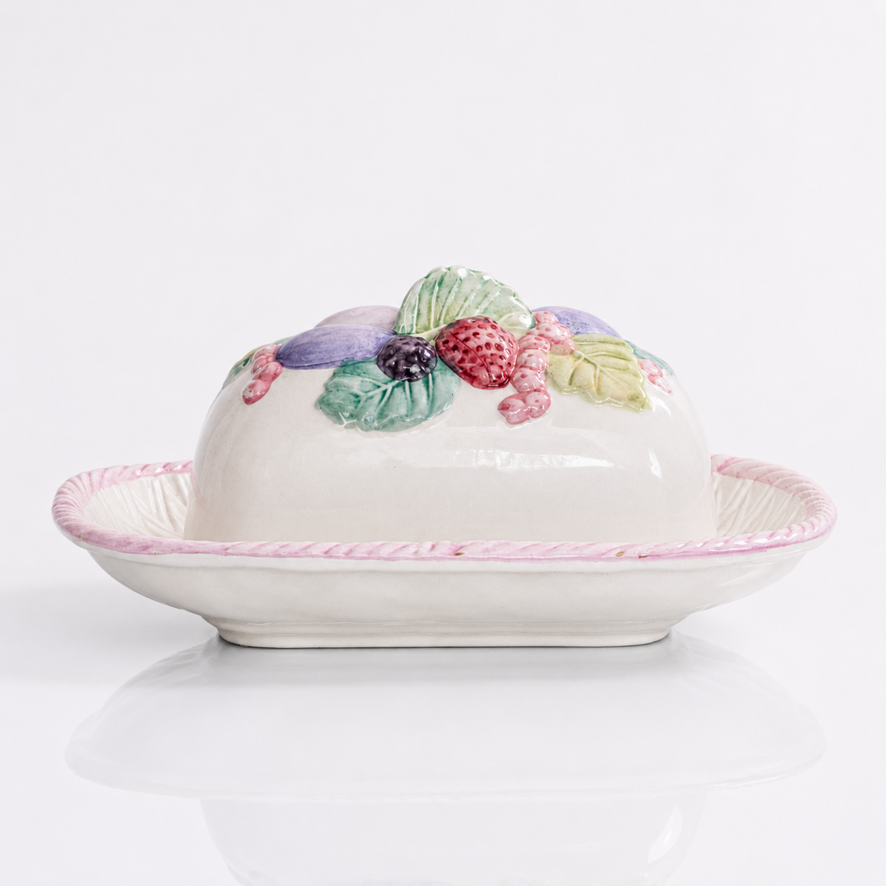 Beurrier vintage en barbotine fruits
