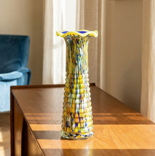 Vase multicolore en verre soufflé bouche de Murano