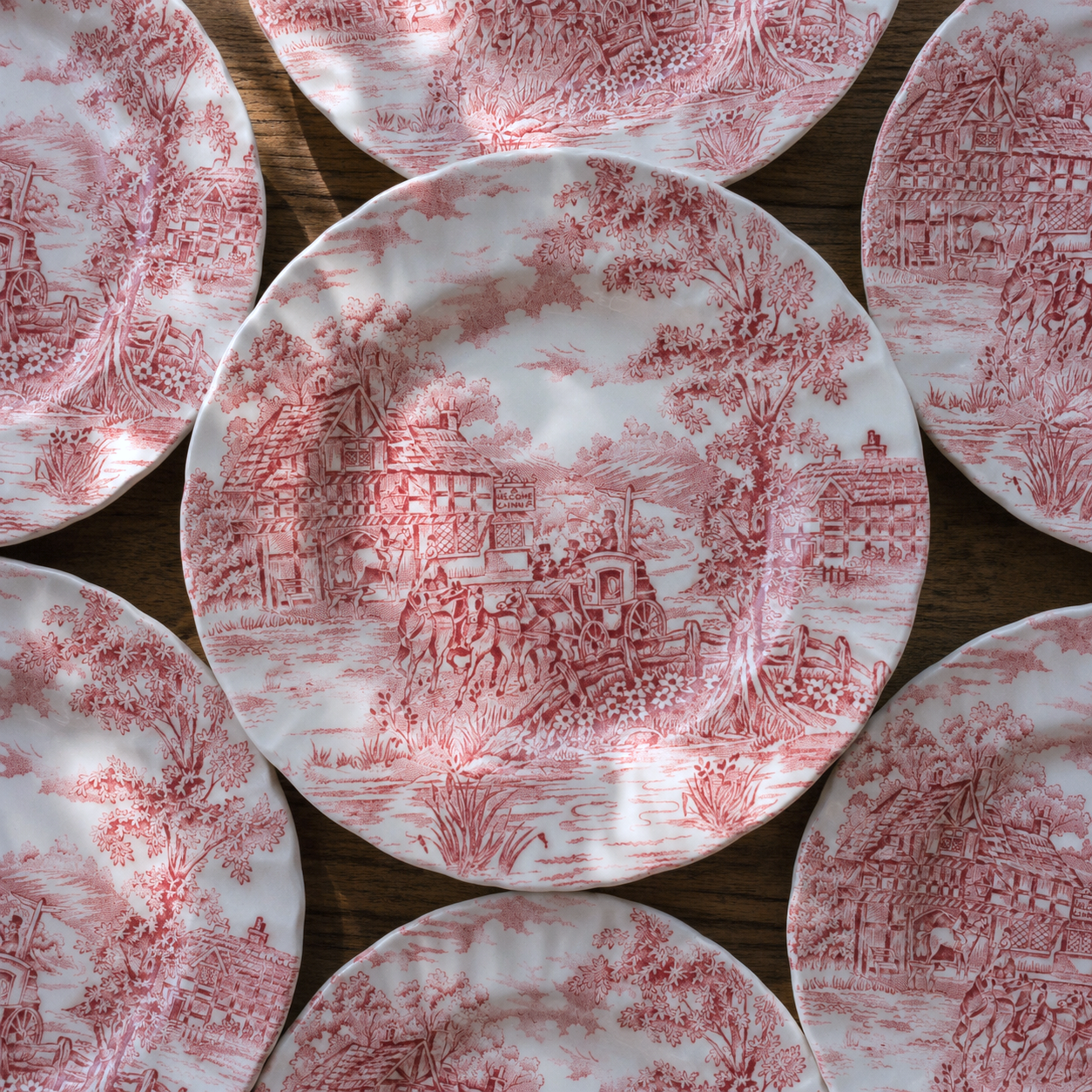 6 assiettes à dessert Myott Staffordshire England "Coaching Days"